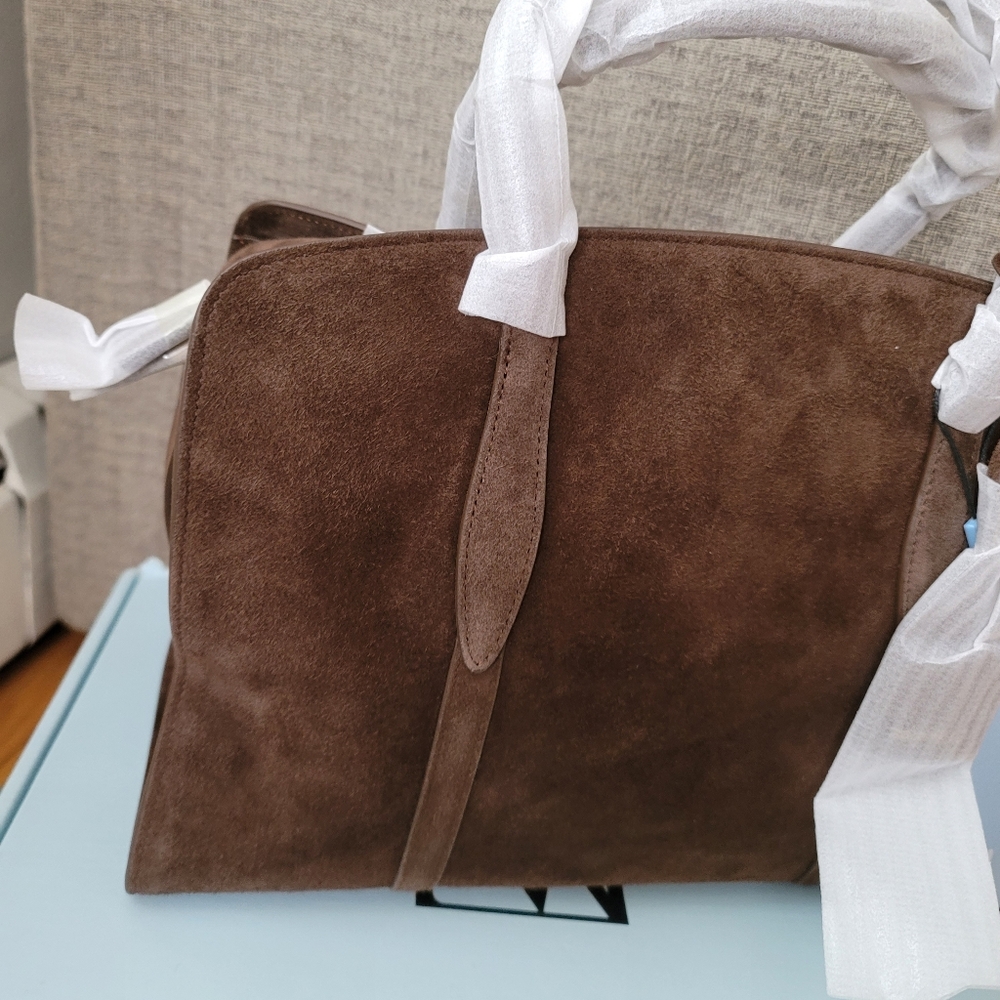 Parisa Wang Gabrielle 35 Soft Top Handle Bag Chocolate Suede NEW - Picture 7 of 16